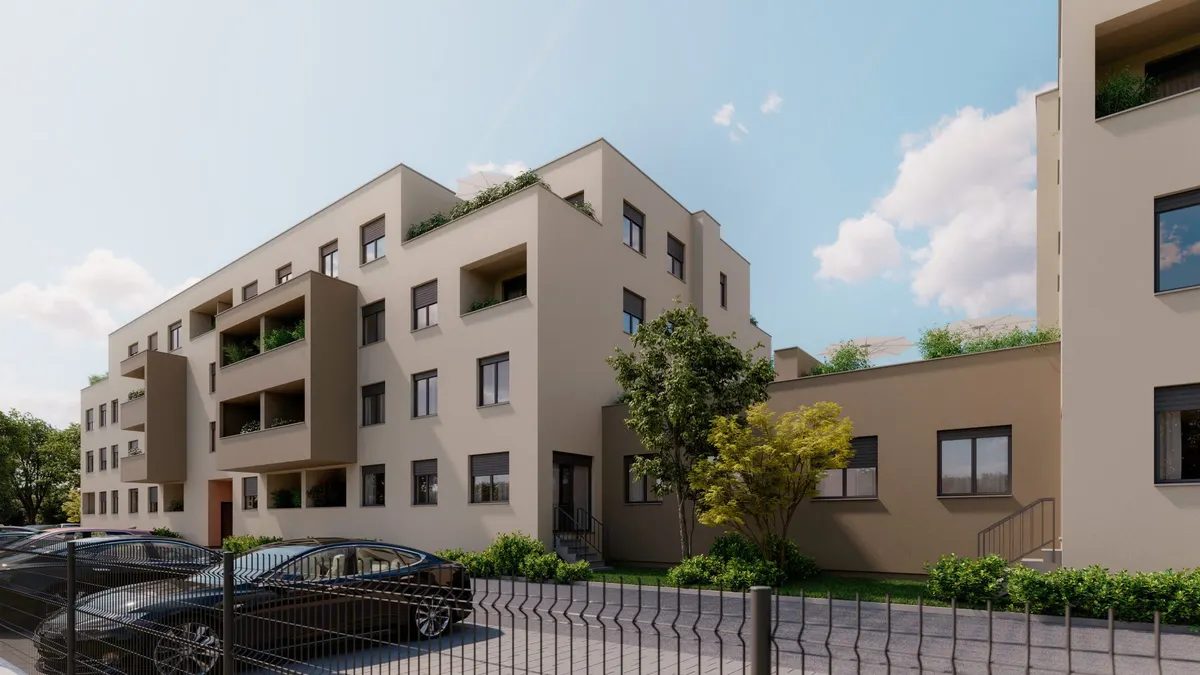 Stanovi Odra, pročelje s balkonima i ulazom